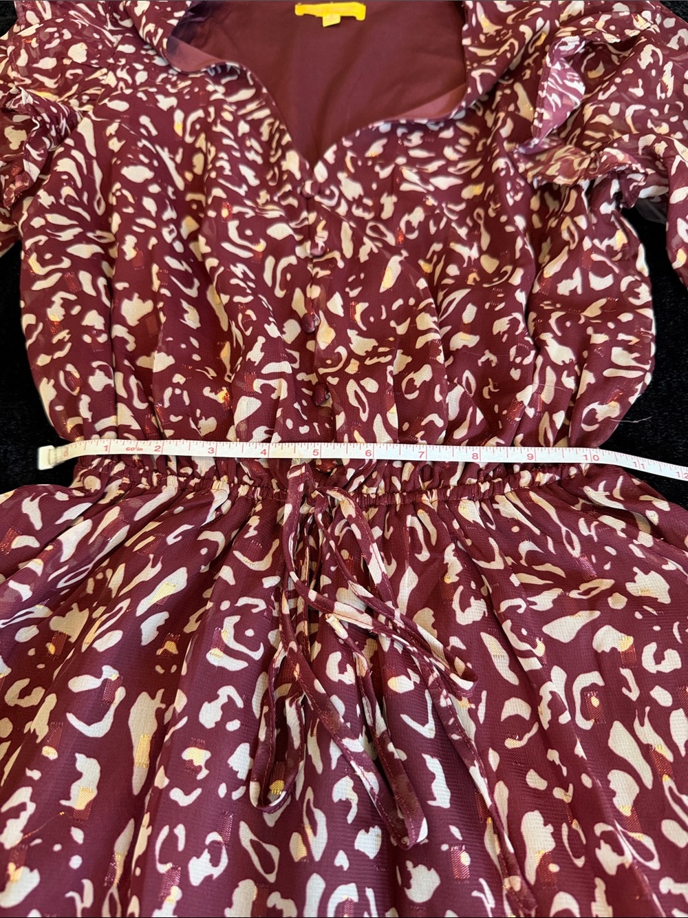 Flying Tomato Burgundy Abstract Animal Print Ruffle Wrap Dress NWOT Size S - Picture 7 of 10